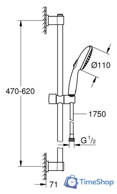 Душевой гарнитур  Grohe Vitalio Start 110 279482431 - Изображение №5 — Интернет-магазин Time-Shop
