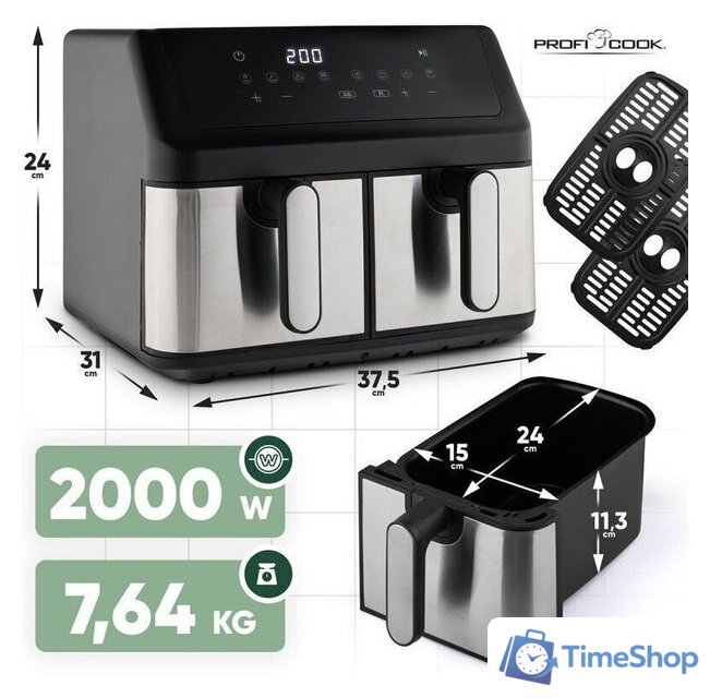 Аэрогриль (аэрофритюрница) ProfiCook PC-FR1296H-Inox - Изображение №4 — Интернет-магазин Time-Shop