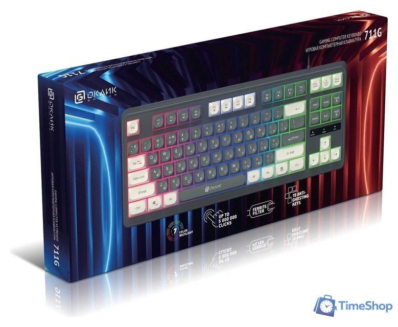 Клавиатура Оклик 711G (серый/белый) - Изображение №6 — Интернет-магазин Time-Shop