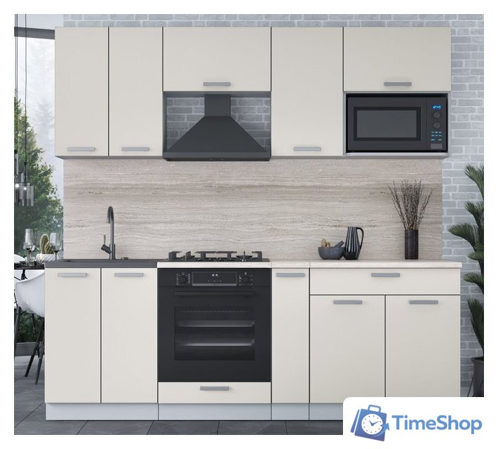 Готовая кухня Интерлиния Мила Лайт 2.2 ВТ (персидский жемчуг/персидский жемчуг/травертин серый) - Изображение №2 — Интернет-магазин Time-Shop