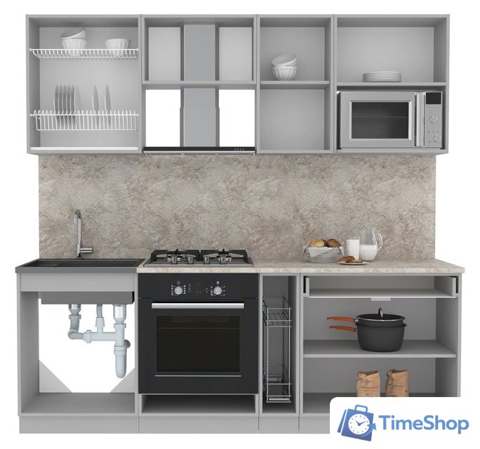 Готовая кухня Интерлиния Мила Лайт 2.2 ВТ (персидский жемчуг/персидский жемчуг/травертин серый) - Изображение №6 — Интернет-магазин Time-Shop