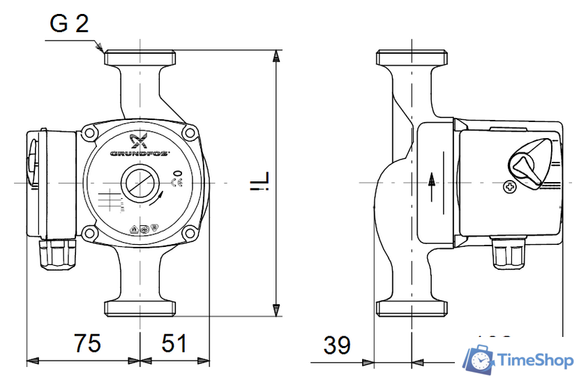 Циркуляционный насос Grundfos UPS 32-40 180 - Изображение №2 — Интернет-магазин Time-Shop