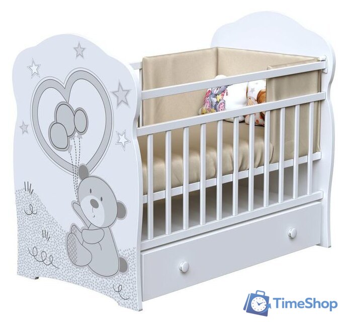 Классическая детская кроватка VDK Toby маятник и ящик (белый) - Изображение №1 — Интернет-магазин Time-Shop