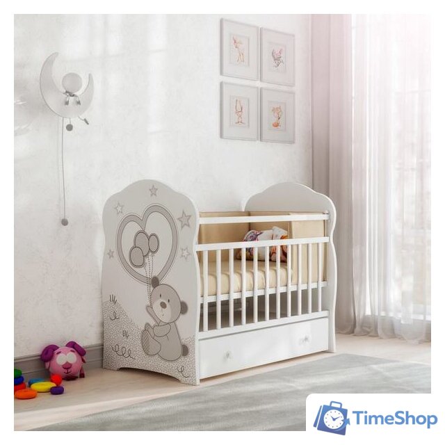 Классическая детская кроватка VDK Toby маятник и ящик (белый) - Изображение №3 — Интернет-магазин Time-Shop