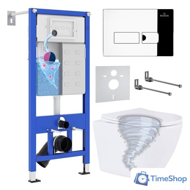 Унитаз подвесной Roxen Antares Tornado в комплекте с инсталляцией StounFix Dual Fresh 6 в 1 968316 (кнопка: хром глянцевый) - Изображение №1 — Интернет-магазин Time-Shop