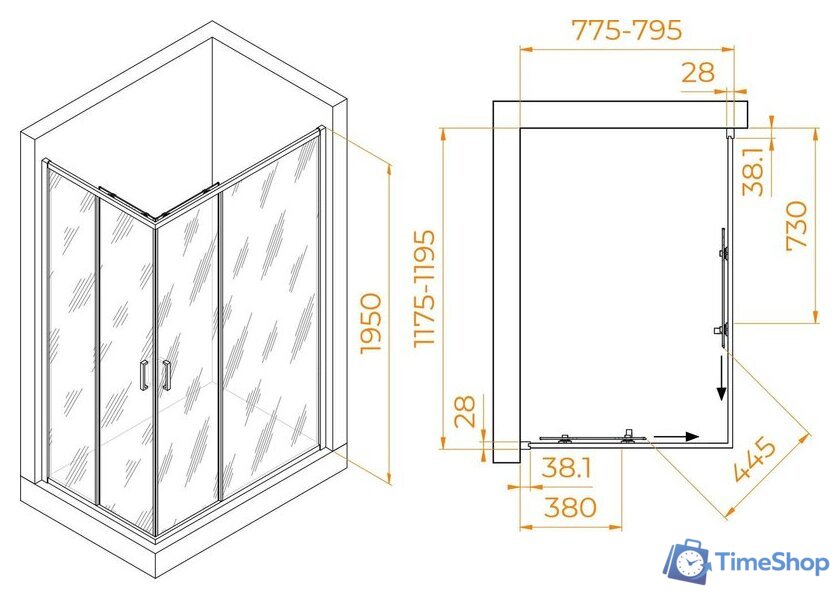 Душевой уголок RGW PA-246 030824682-11 80x120 (хром/прозрачное стекло) - Изображение №2 — Интернет-магазин Time-Shop