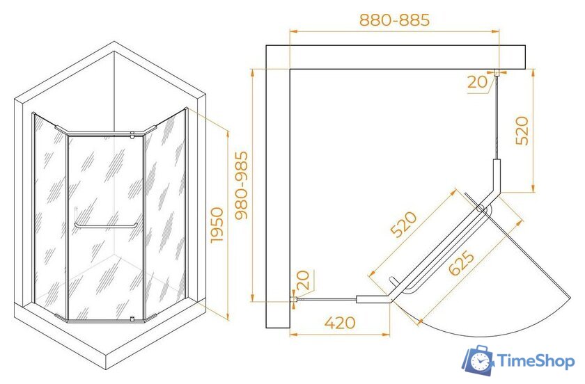 Душевой уголок RGW PA-091 35089190-11 90x100 (хром/прозрачное стекло) - Изображение №2 — Интернет-магазин Time-Shop