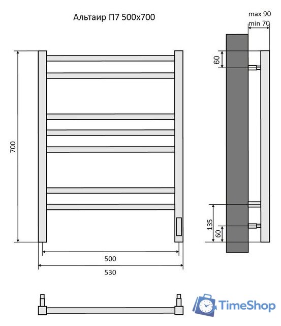 Полотенцесушитель Aquatek Альтаир П7 500x700 (Quick Touch) - Изображение №11 — Интернет-магазин Time-Shop