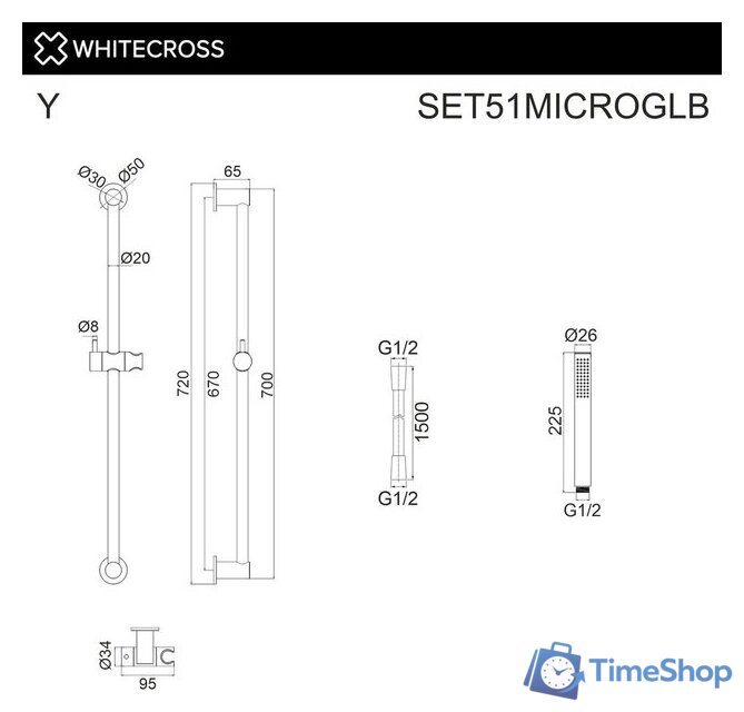 Душевой гарнитур  Whitecross SET51MICROGLB (брашированное золото) - Изображение №2 — Интернет-магазин Time-Shop