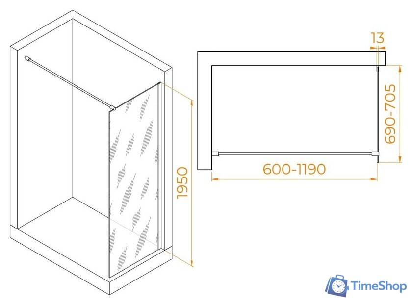 Душевая стенка RGW WA-010G 351001007-16 70 (золото/прозрачное стекло) - Изображение №2 — Интернет-магазин Time-Shop