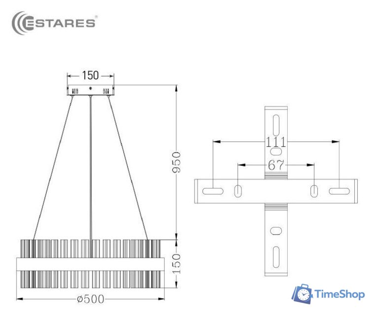 Подвесная люстра Estares Sofia 100W R-APP-500x1000-Gold/Clear-220-IP20_Ч - Изображение №7 — Интернет-магазин Time-Shop