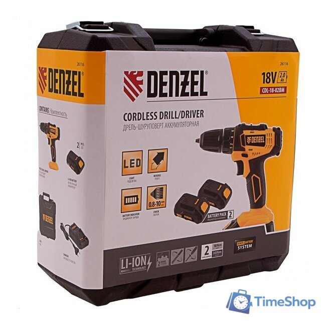 Дрель-шуруповерт Denzel CDL-18-02BM (с 2-мя АКБ, кейс) - Изображение №9 — Интернет-магазин Time-Shop