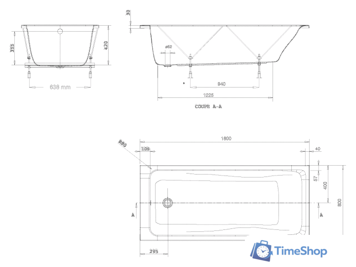 Ванна Jacob Delafon Odeon Up 180x80 [E6048RU-00] - Изображение №2 — Интернет-магазин Time-Shop