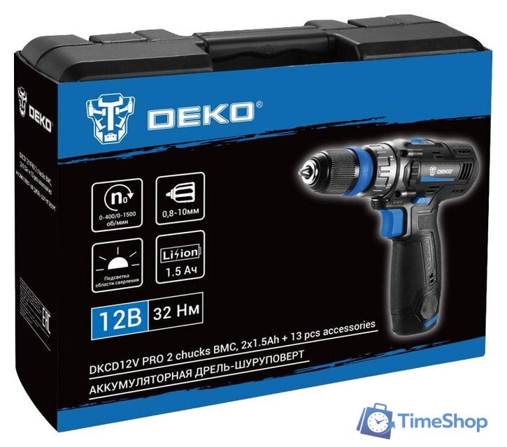 Дрель-шуруповерт Deko DKCD12V PRO 083-1004 (с 2-мя АКБ 1.5Ач, кейс) - Изображение №6 — Интернет-магазин Time-Shop