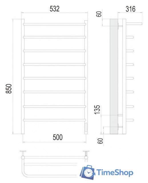 Полотенцесушитель TERMINUS Полка П8 500x850 (хром) - Изображение №7 — Интернет-магазин Time-Shop