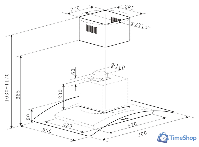 Кухонная вытяжка MAUNFELD Ancona PlusA Isla 90 (нержавеющая сталь/прозрачное стекло) - Изображение №2 — Интернет-магазин Time-Shop