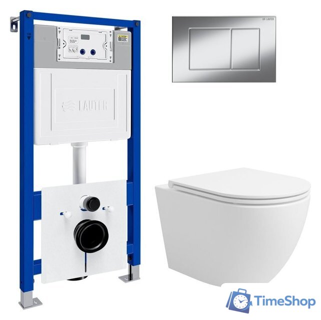 Унитаз подвесной Lauter Vortex 2110830 с кнопкой 219701J (прямоугольная, хром) - Изображение №1 — Интернет-магазин Time-Shop