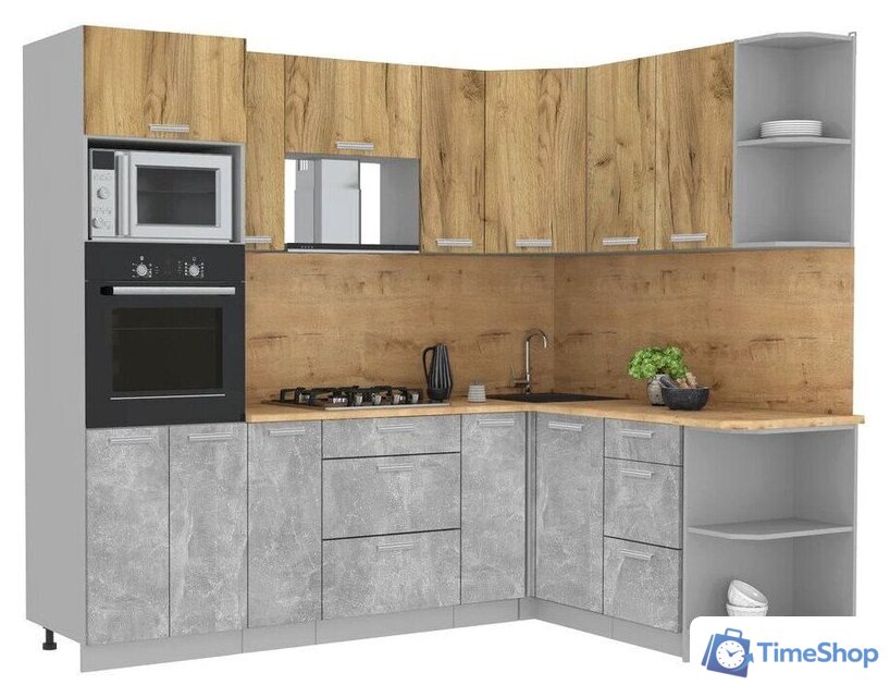 Готовая кухня Интерлиния Мила Лайт 1.68x2.4 правая (дуб золотой/бетон/дуб бунратти) - Изображение №1 — Интернет-магазин Time-Shop