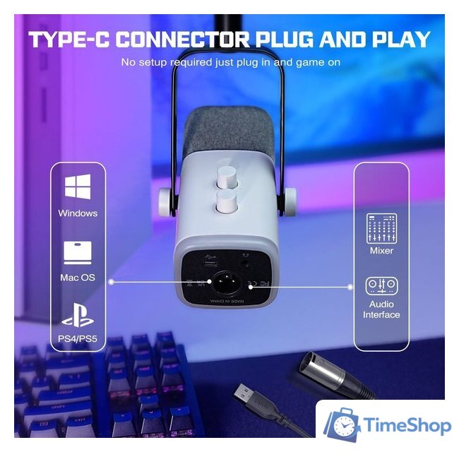 Проводной микрофон FIFINE AM8T (белый) - Изображение №3 — Интернет-магазин Time-Shop