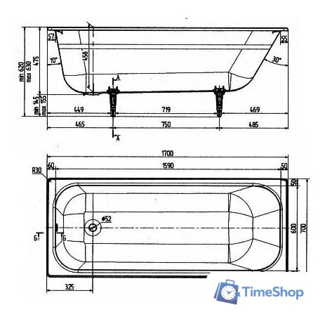 Ванна Wotte Start 170х70 - Изображение №2 — Интернет-магазин Time-Shop