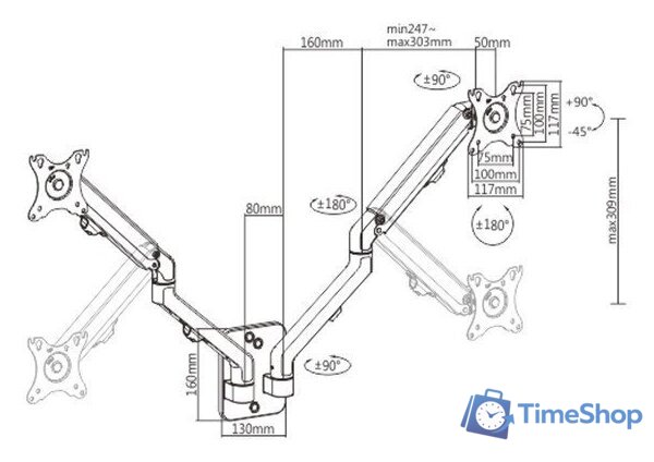 Кронштейн для монитора Gembird MA-WA2-01 - Изображение №2 — Интернет-магазин Time-Shop