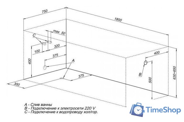 Ванна Aquanet Viola 180x75 (с каркасом) - Изображение №2 — Интернет-магазин Time-Shop