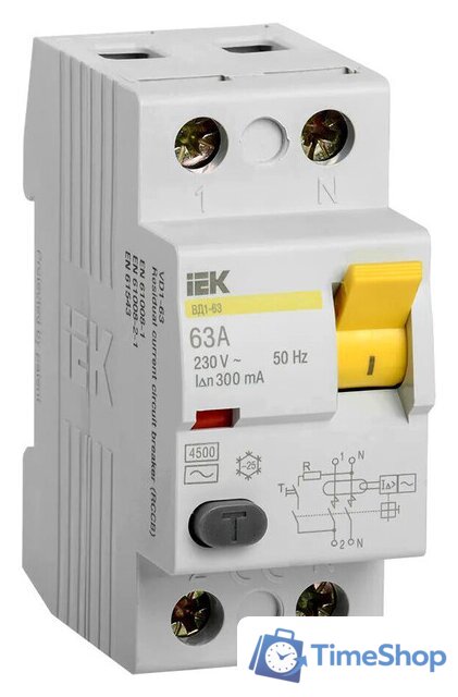 Устройство защитного отключения IEK ВД1-63 2P 63А 300mA MDV10-2-063-300 - Изображение №1 — Интернет-магазин Time-Shop