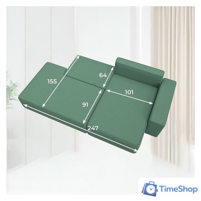 Угловой диван Лига диванов Лига-079 правый 129815 (рогожка амур 11 зеленый) - Изображение №12 — Интернет-магазин Time-Shop