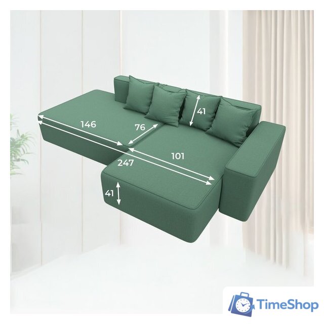 Угловой диван Лига диванов Лига-079 правый 129815 (рогожка амур 11 зеленый) - Изображение №9 — Интернет-магазин Time-Shop