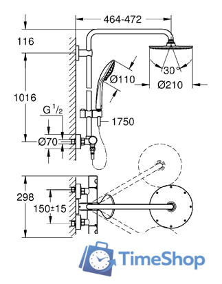 Душевая система  Grohe Euphoria XXL System 210 [27964 000] - Изображение №2 — Интернет-магазин Time-Shop