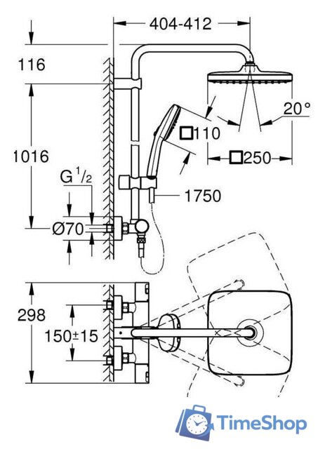 Душевая система  Grohe Vitalio Comfort 250 26696001 - Изображение №7 — Интернет-магазин Time-Shop