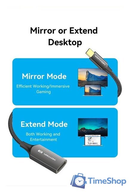 Конвертер Vention CRGBC USB Type-C - DisplayPort (0.25 м, черный) - Изображение №4 — Интернет-магазин Time-Shop