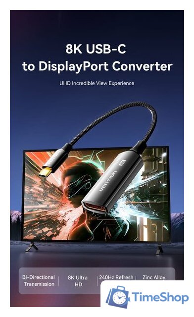 Конвертер Vention CRGBC USB Type-C - DisplayPort (0.25 м, черный) - Изображение №2 — Интернет-магазин Time-Shop