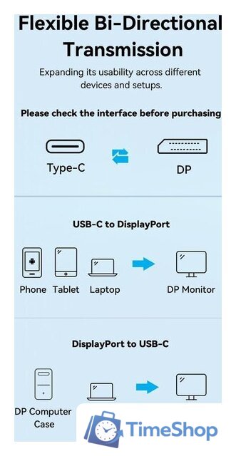Конвертер Vention CRGBC USB Type-C - DisplayPort (0.25 м, черный) - Изображение №3 — Интернет-магазин Time-Shop