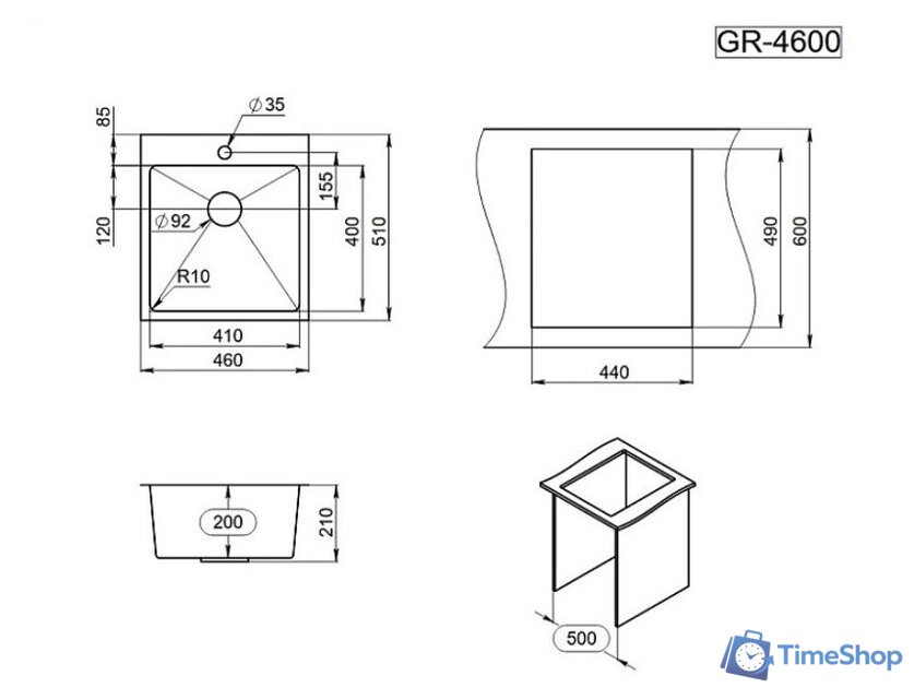 Кухонная мойка Granula GR-4600 (золото сатин) - Изображение №3 — Интернет-магазин Time-Shop