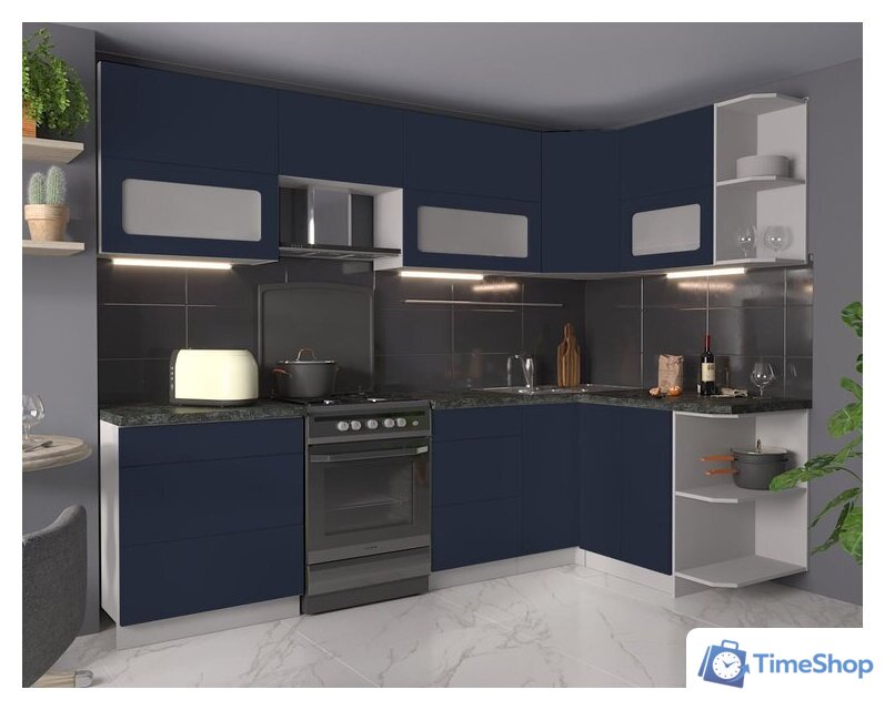 Готовая кухня Интерлиния Мила Матте 1.5x2.7 Б правая (индиго/индиго глянец/кастилло темный) - Изображение №2 — Интернет-магазин Time-Shop