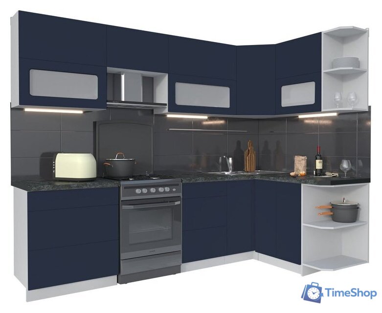 Готовая кухня Интерлиния Мила Матте 1.5x2.7 Б правая (индиго/индиго глянец/кастилло темный) - Изображение №1 — Интернет-магазин Time-Shop