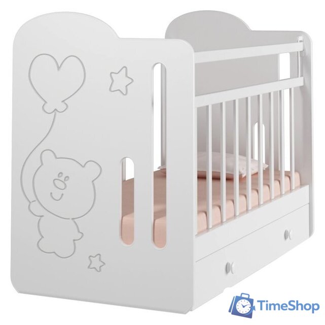 Классическая детская кроватка VDK Sweet Bear маятник-ящик (белый) - Изображение №1 — Интернет-магазин Time-Shop