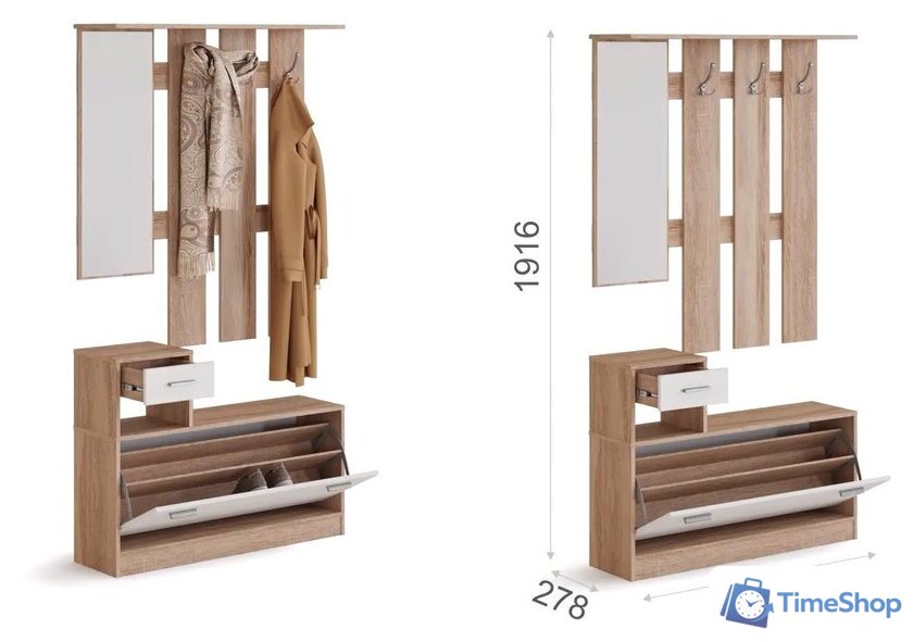 Стенка Империал Интер в прихожую (дуб сонома/белый) - Изображение №3 — Интернет-магазин Time-Shop