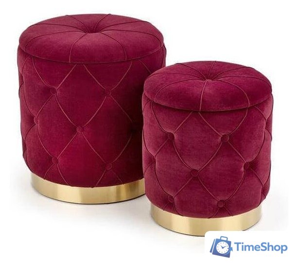 Пуфик Halmar Комплект POLLY 2 шт бордовый/золотой - Изображение №1 — Интернет-магазин Time-Shop