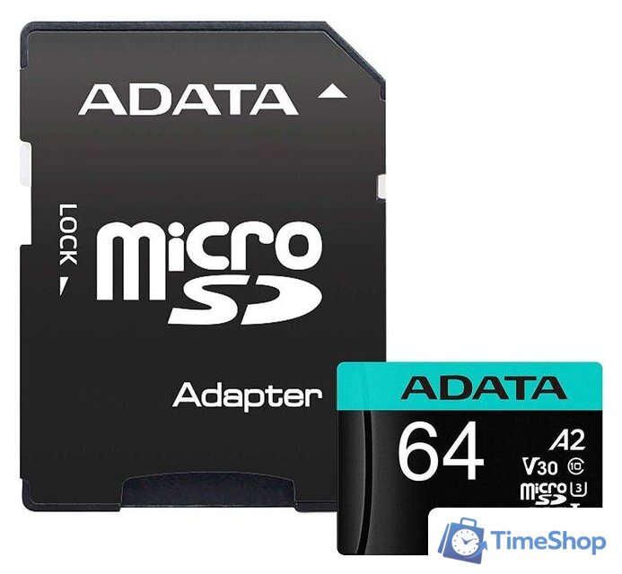 Карта памяти ADATA Premier Pro AUSDX64GUI3V30SA2-RA1 microSDXC 64GB (с адаптером) - Изображение №1 — Интернет-магазин Time-Shop