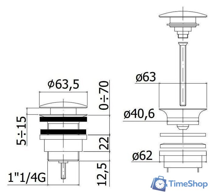 Донный клапан Paffoni Light ZSCA050ST - Изображение №2 — Интернет-магазин Time-Shop
