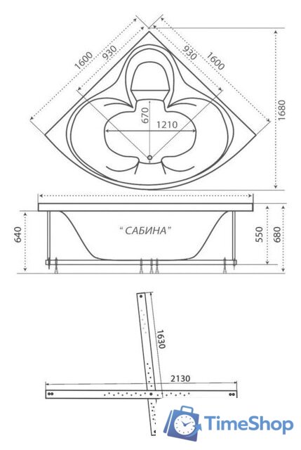 Ванна Triton Сабина 160x160 - Изображение №6 — Интернет-магазин Time-Shop