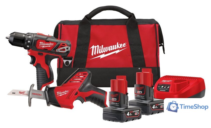  Milwaukee М12 ВPP2С-402B 4933441230 (шуруповерт, сабельная пила, 2 АКБ, сумка) - Изображение №1 — Интернет-магазин Time-Shop
