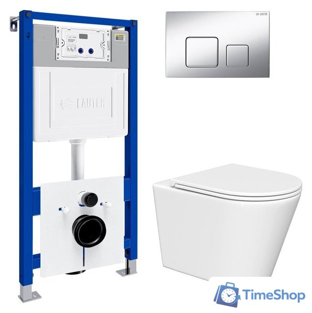 Унитаз подвесной Lauter Longer 2110822 с кнопкой 219703F (квадратная, сатин) - Изображение №2 — Интернет-магазин Time-Shop