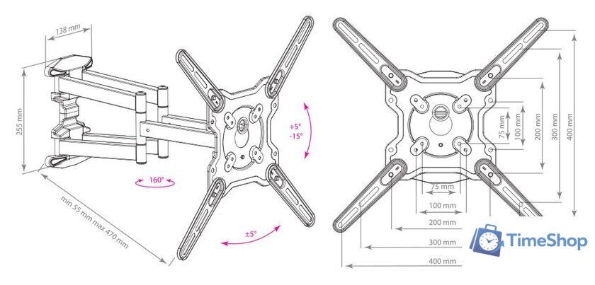 Кронштейн для телевизора Kromax OPTIMA-407 (серый) - Изображение №2 — Интернет-магазин Time-Shop