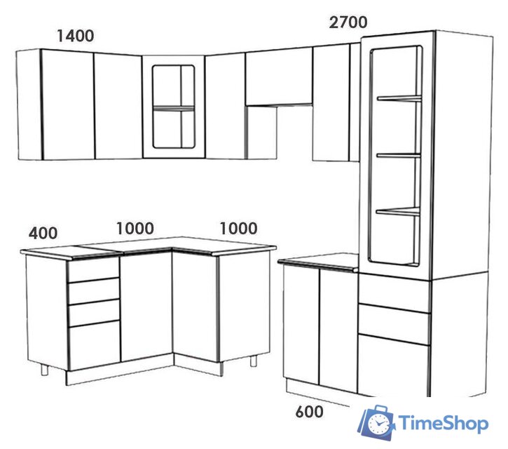 Готовая кухня Артём-Мебель София СН-114 со стеклом МДФ 1.4x2.7 (морская волна/дуб полярный) - Изображение №2 — Интернет-магазин Time-Shop