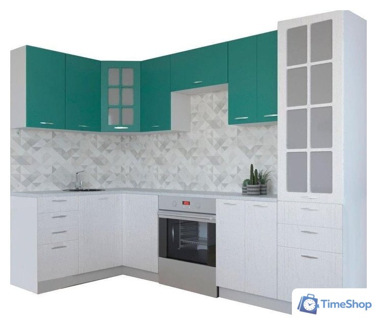 Готовая кухня Артём-Мебель София СН-114 со стеклом МДФ 1.4x2.7 (морская волна/дуб полярный) - Изображение №1 — Интернет-магазин Time-Shop