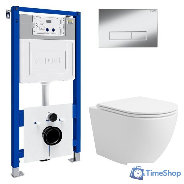 Унитаз подвесной Lauter Vortex 2110830 с кнопкой 219701HD (узкая, хром) - Изображение №1 — Интернет-магазин Time-Shop