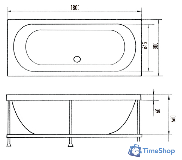 Ванна Eurolux Orio 180x80 - Изображение №3 — Интернет-магазин Time-Shop